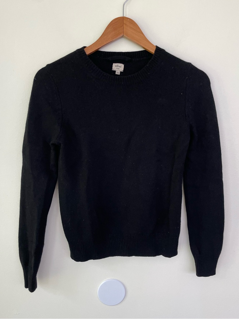 Aritzia Wilfred Wool & Cashmere Blend Crew Neck Pullover Black Sweater L Large